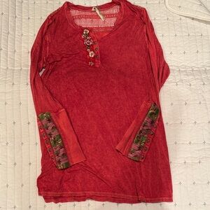 Women's Red Embroidered Top